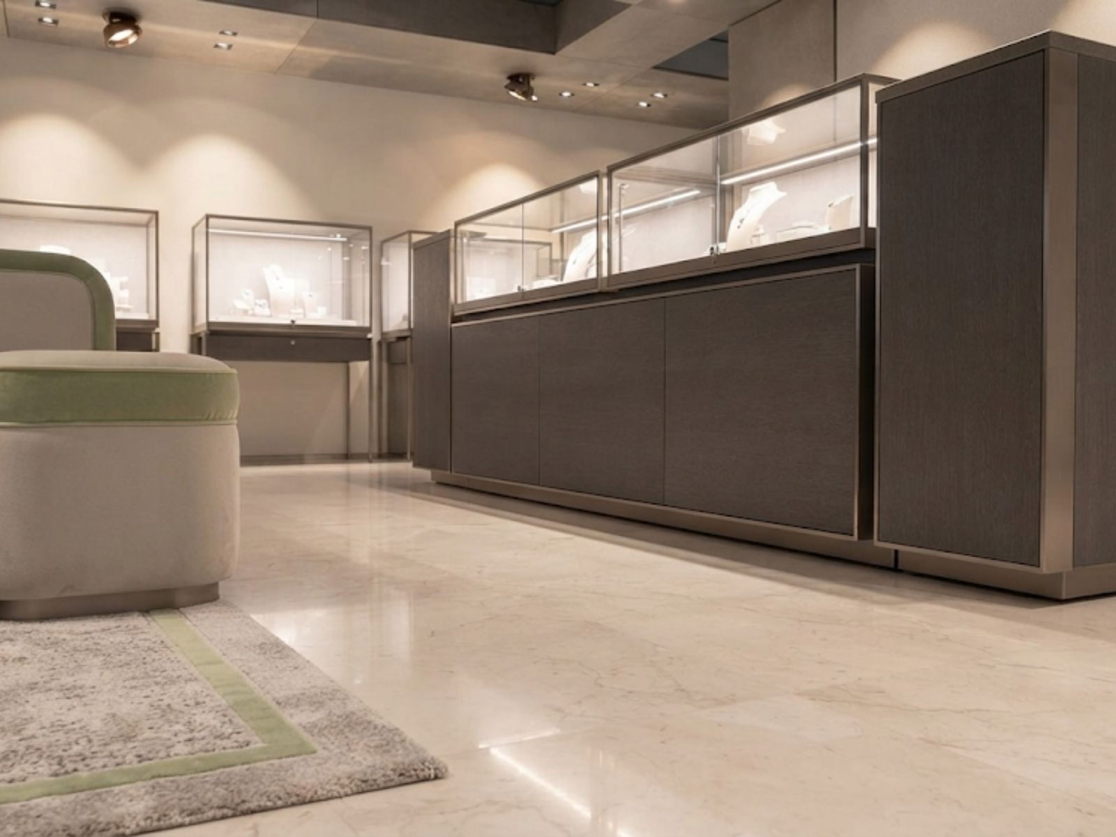 Flooring and fixtures for a jewelry store