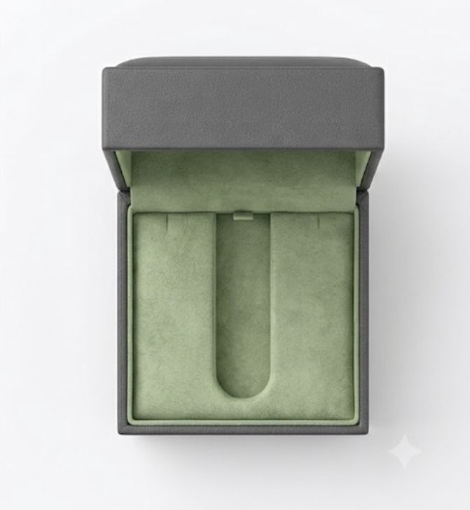 SeeBox necklace box open, suede interior with colorway options